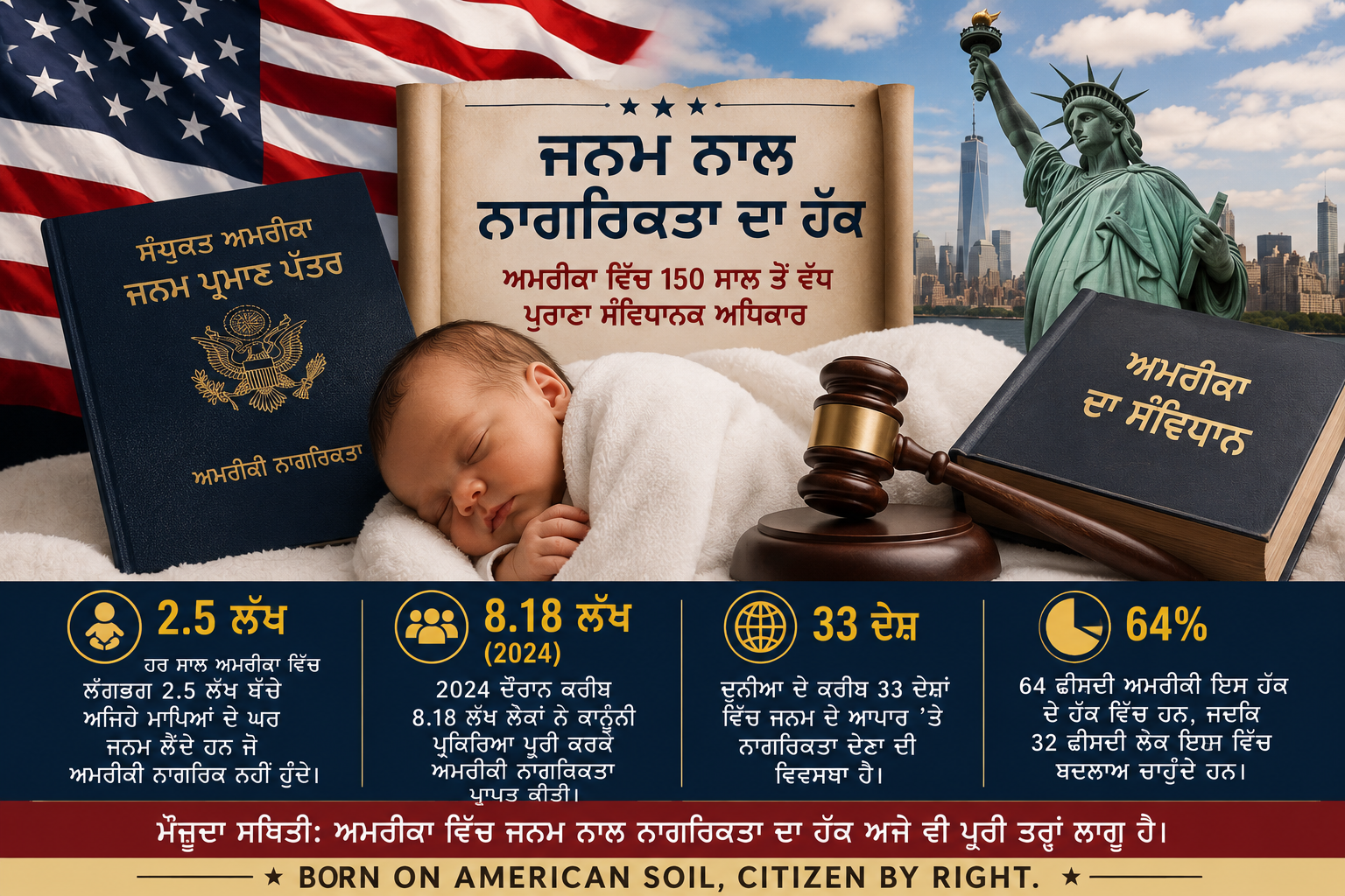 ਅਮਰੀਕਾ ਵਿੱਚ ਜਨਮ ਨਾਲ ਨਾਗਰਿਕਤਾ ਦਾ ਹੱਕ: ਕਿਵੇਂ ਸ਼ੁਰੂ ਹੋਇਆ, ਕਿਉਂ ਵਿਵਾਦ ਬਣਿਆ ਅਤੇ ਅੱਜ ਕੀ ਸਥਿਤੀ ਹੈ?